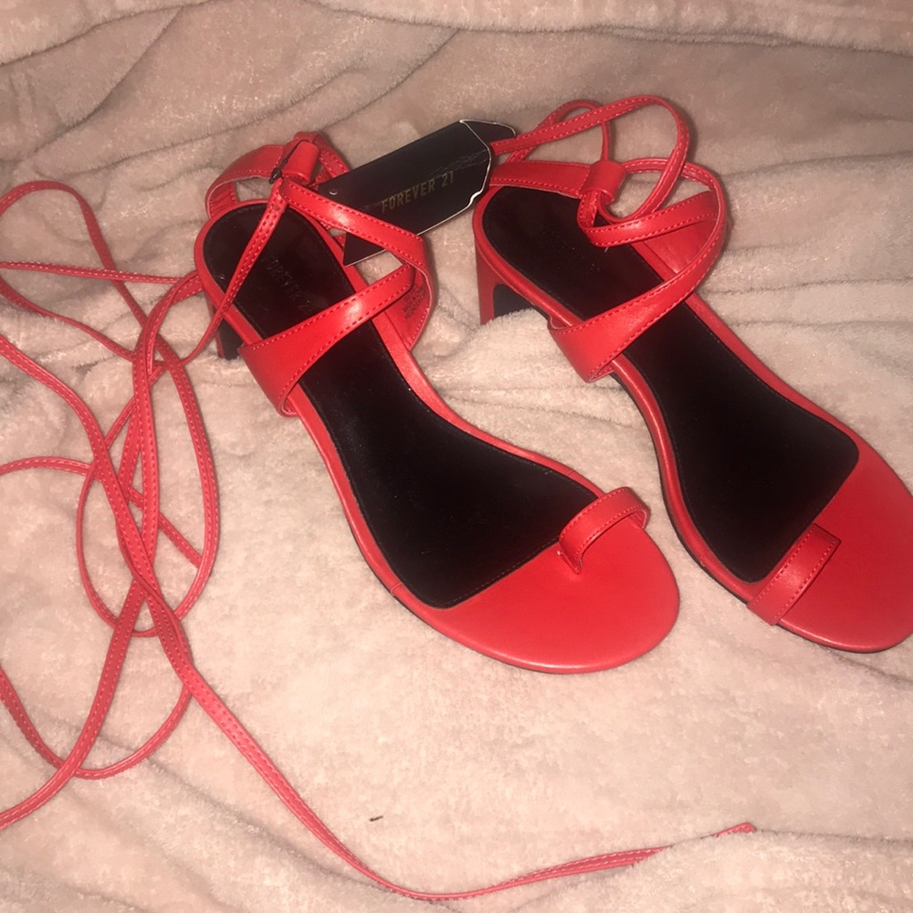 Red ankle wrap heels